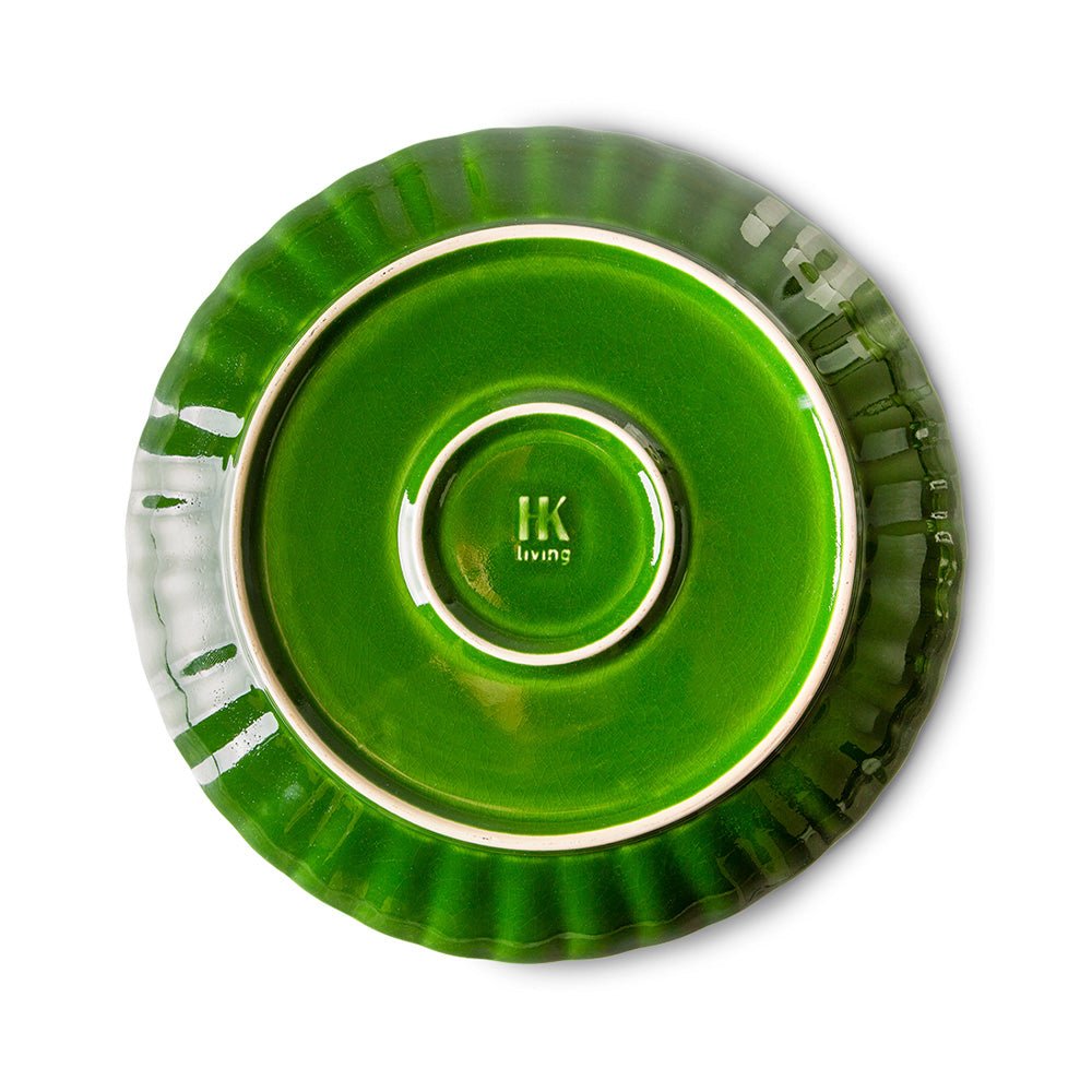 Las Esmeraldas: Plato hondo de cerámica acanalado, verde