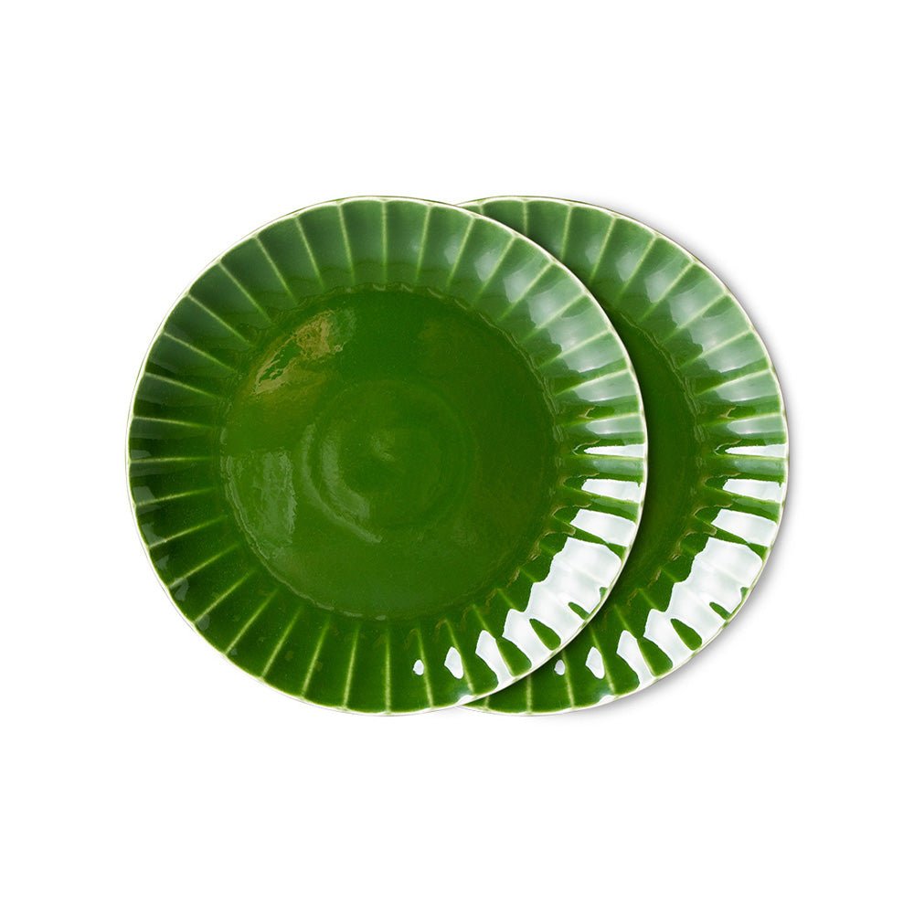 Las Esmeraldas: Plato hondo de cerámica acanalado, verde