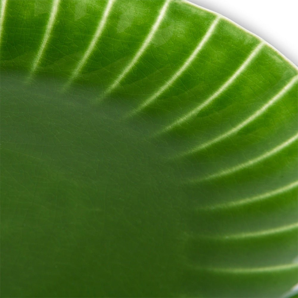 Las Esmeraldas: Plato hondo de cerámica acanalado, verde