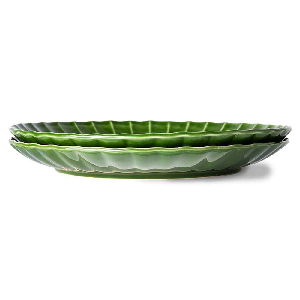 Las Esmeraldas: Plato hondo de cerámica acanalado, verde
