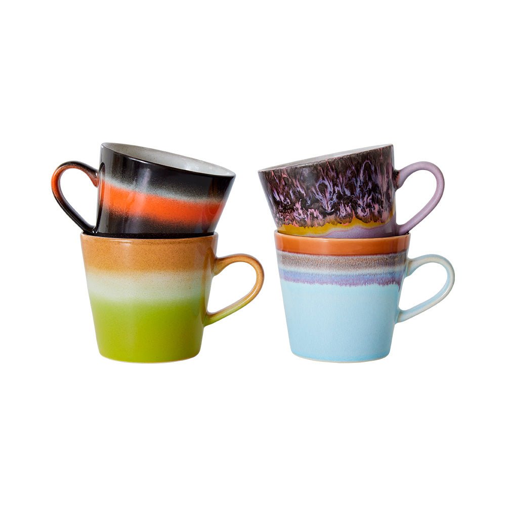 Tazas de capuchino de cerámica de los 70 Sólidas (set de 4)