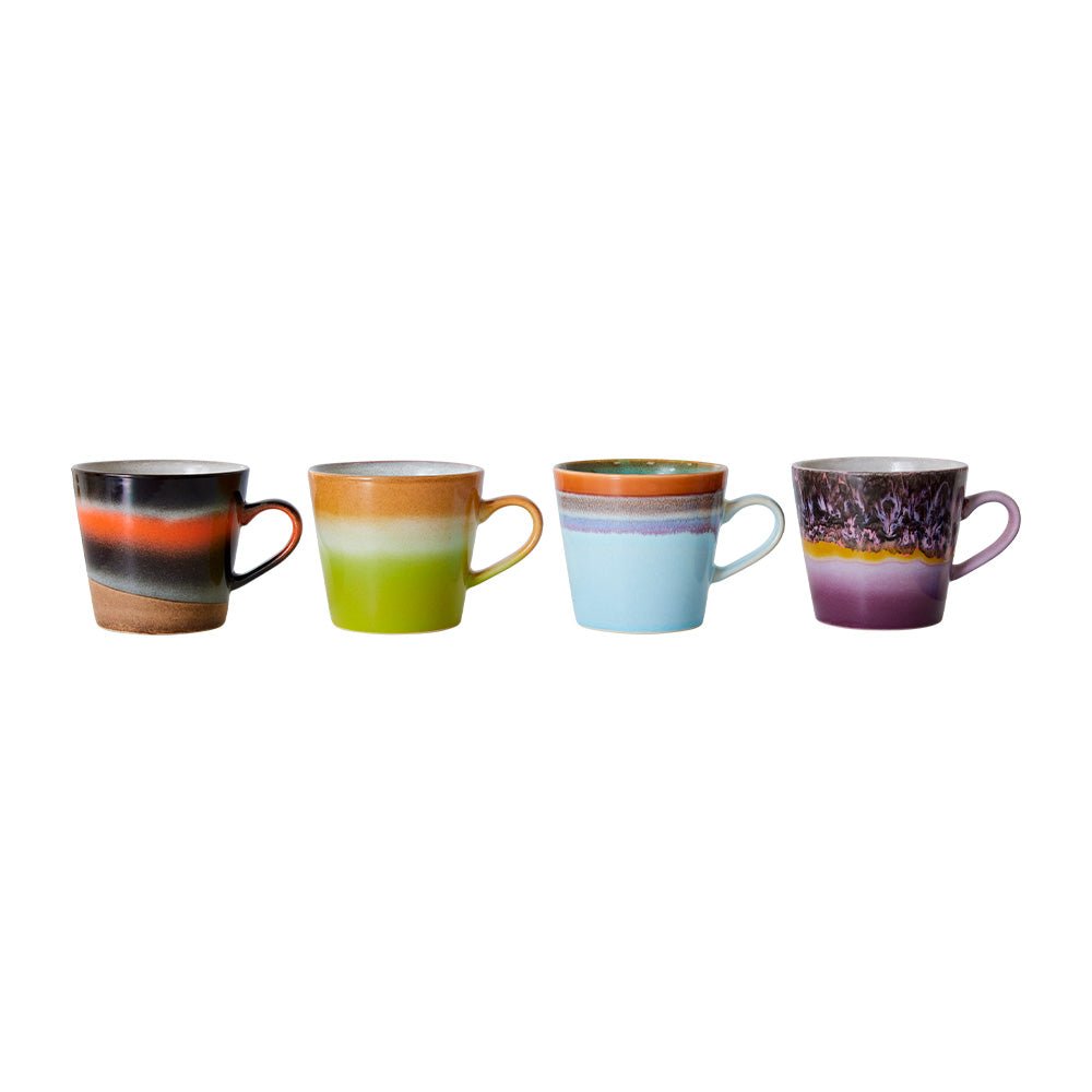 Tazas de capuchino de cerámica de los 70 Sólidas (set de 4)