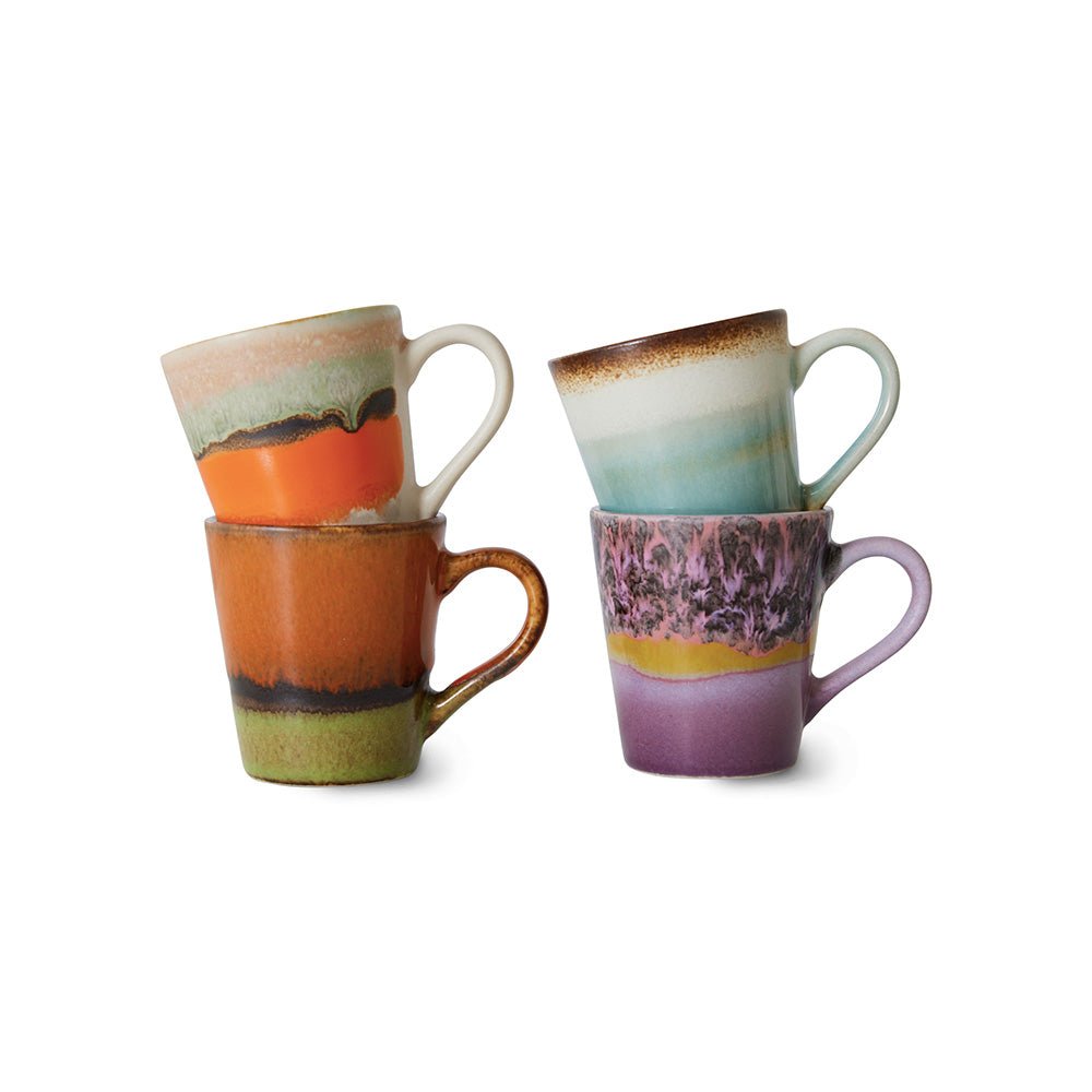 Tazas de espresso de cerámica retro de los 70 (juego de 4)