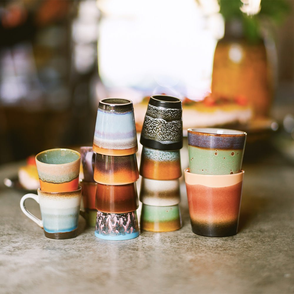 Tazas de espresso de cerámica retro de los 70 (juego de 4)