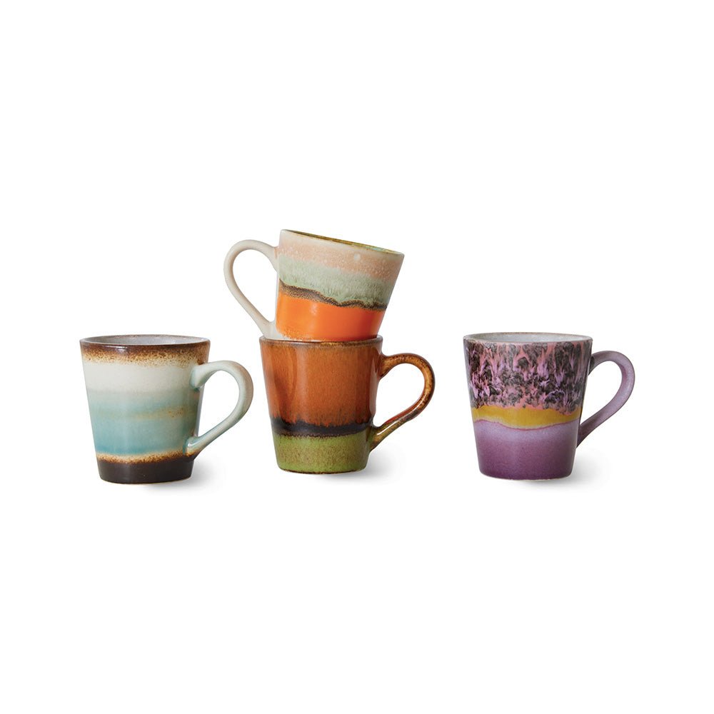 Tazas de espresso de cerámica retro de los 70 (juego de 4)