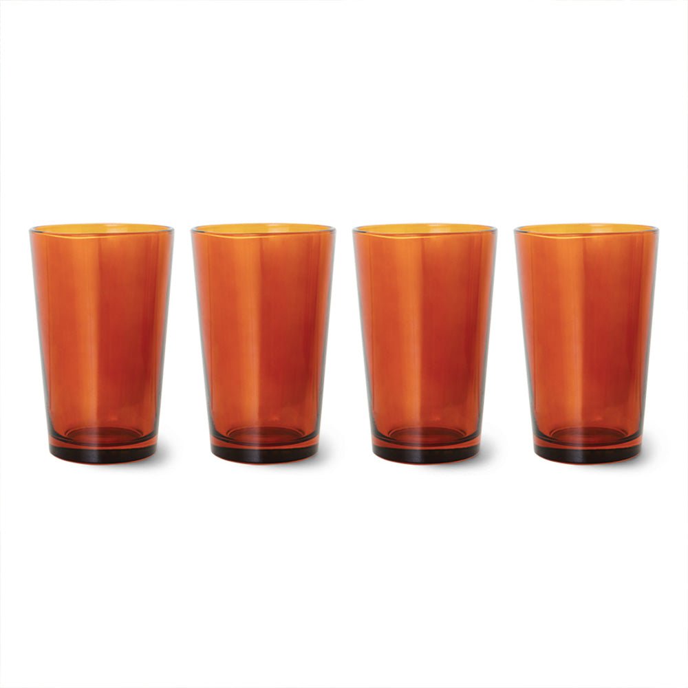 Vajilla de cristal de los 70: Vasos de té ámbar/marrón (juego de 4)