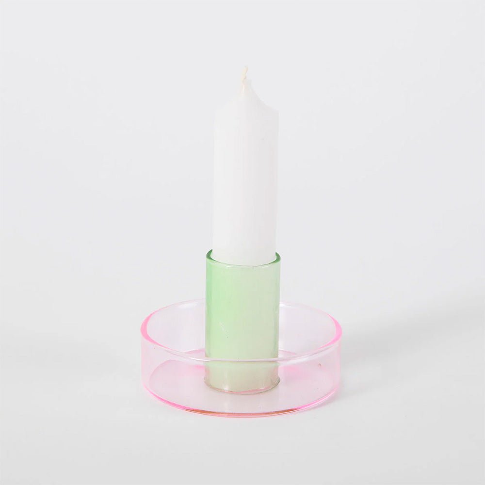 Candelabro de cristal bitono rosa y verde