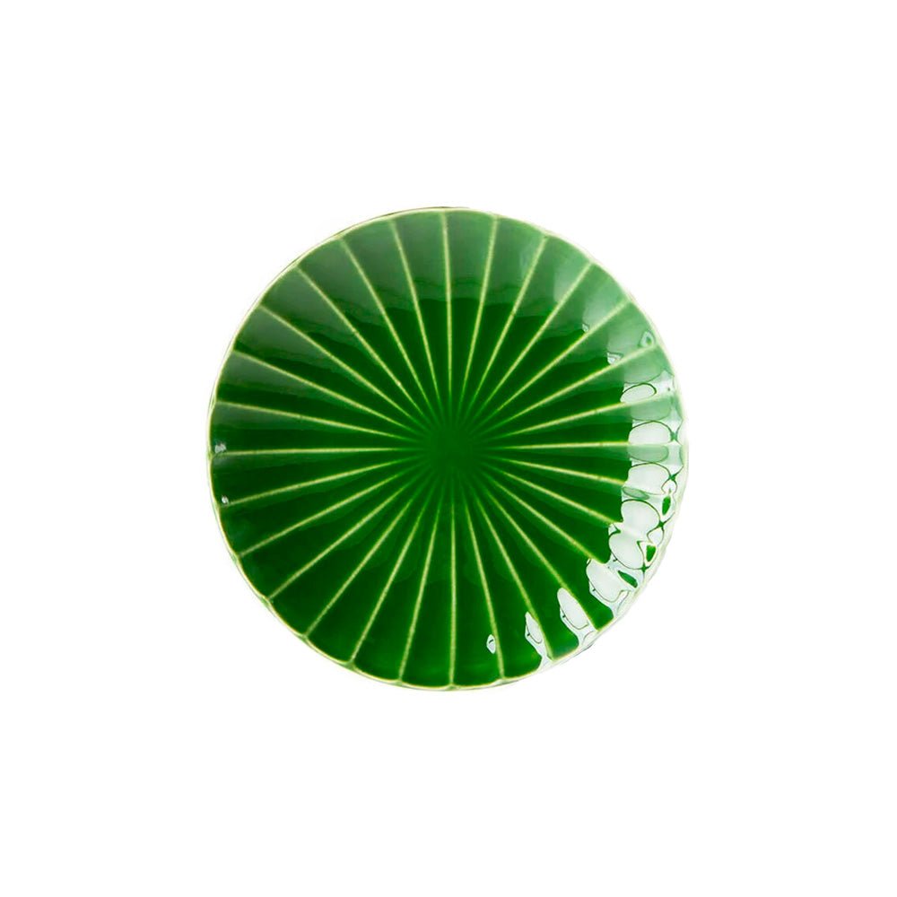Las esmeraldas: Plato hondo de cerámica, acanalado verde