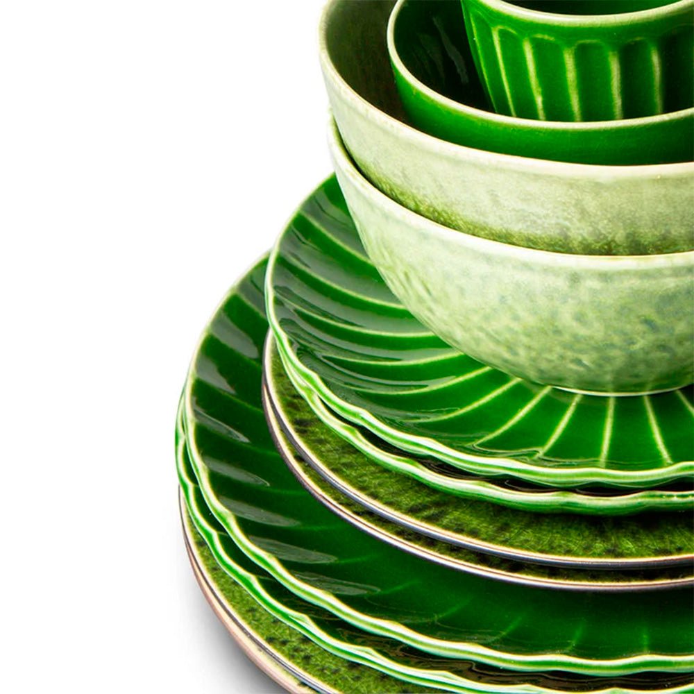 Las esmeraldas: Plato hondo de cerámica, acanalado verde