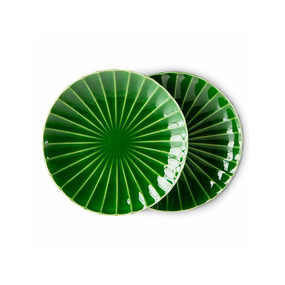 Las esmeraldas: Plato hondo de cerámica, acanalado verde